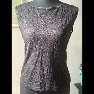 Ann Taylor Petites-Black lace boatneck Blouse trimmed in Black Satin, SP